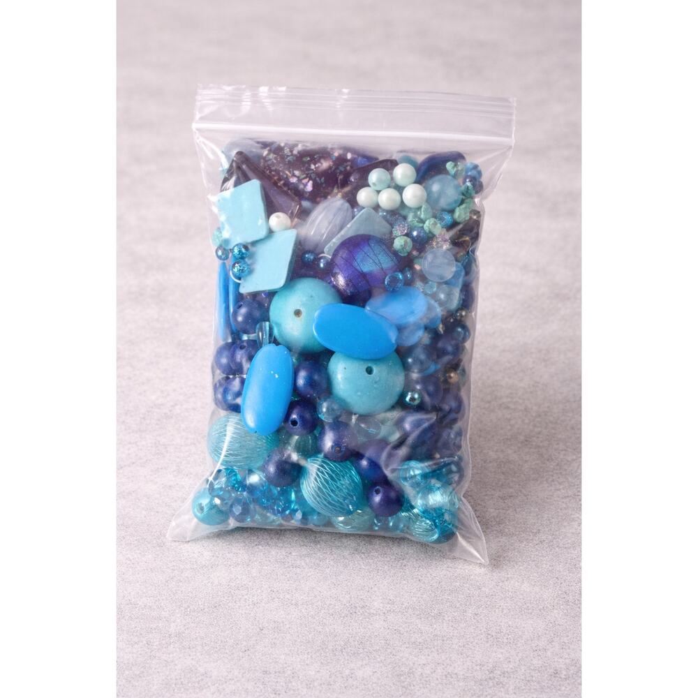 Large Mixed Blue Bead Craft Lot Assorted Shapes Glass Acrylic Stone Variety